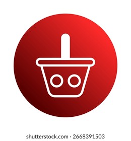 Um ícone visualmente atraente que representa uma cesta de compras com símbolo de alça no plano de fundo vermelho para lojas
