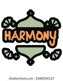 A visually appealing Islamic art piece displaying the word "Harmony" in an elegant and traditional Ramadan-themed design. Great for religious and cultural projects.