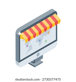 A visually appealing isometric icon of ecommerce website storefront.