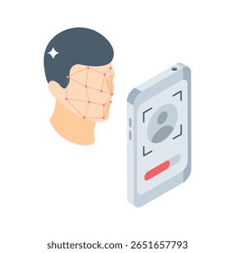 Un icono isométrico visualmente atractivo del escaneo de identificación facial