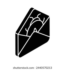 Visually appealing isometric icon of spam mail, bug inside envelope