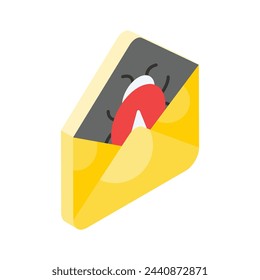 Visually appealing isometric icon of spam mail, bug inside envelope