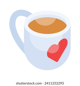 Visually appealing isometric icon of teacup, love tea vector design