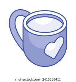 Visually appealing isometric icon of teacup, love tea vector design