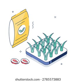Visually appealing isometric illustration of crop growth and cultivation process