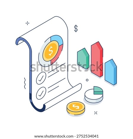 A visually appealing isometric illustration of financial report, premium vector