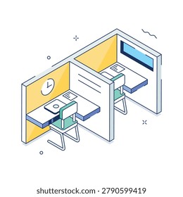A visually appealing isometric illustration of office cabin