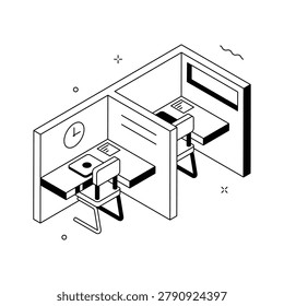 A visually appealing isometric illustration of office cabin