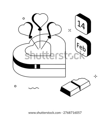 Visually appealing isometric illustration representing happy valentines day celebration theme