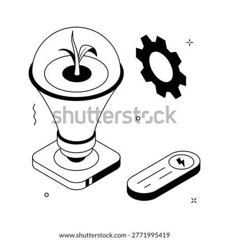A visually appealing isometric illustration representing energy efficiency and power saving
