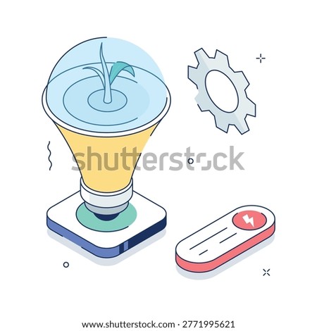 A visually appealing isometric illustration representing energy efficiency and power saving