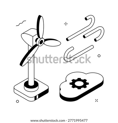 A visually appealing isometric illustration of wind turbine