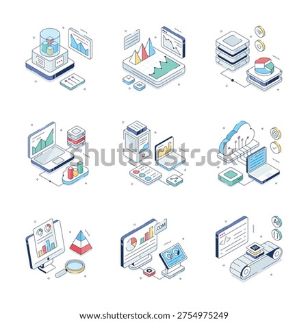 A visually appealing isometric illustrations set of data analysis and statistics