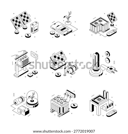 A visually appealing isometric illustrations set of energy and power in modern style