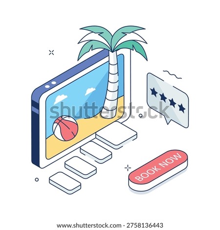 A visually appealing isometric online vacation booking illustration