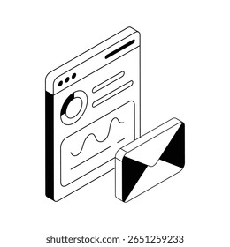 Visually appealing isometric outline icon of email analytics tracking