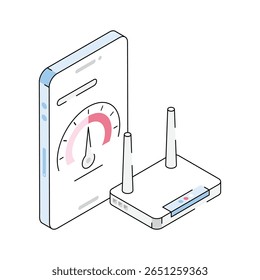 Visually appealing isometric outline icon of internet speed testing
