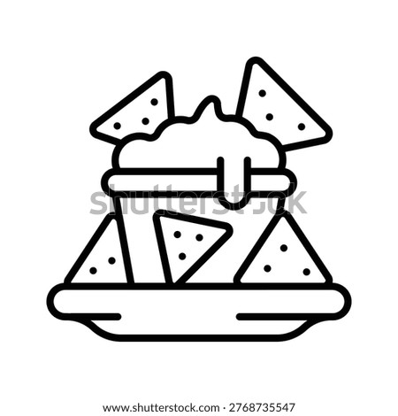 Visually appealing line icon of nachos snack food with sauce