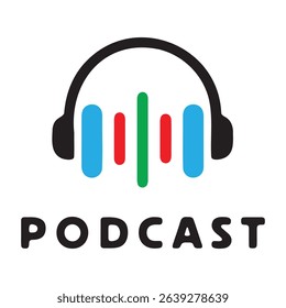 A visually appealing logo design incorporating headphones and stylized sound waves, ideal for podcast branding.