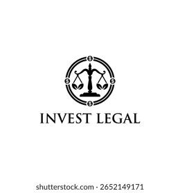 Um logotipo visualmente atraente com escalas de justiça dentro de um emblema circular. O logotipo transmite confiança, justiça e conhecimento financeiro, ideal para consultoria financeira, escritórios jurídicos e de advocacia.