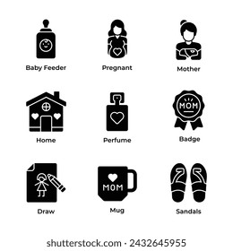 Visually appealing mothers day icons set, ready for premium use