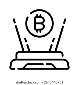 Visually appealing outline icon of bitcoin hologram projection