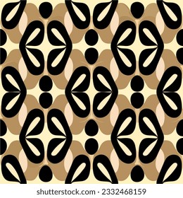 Visually appealing pattern in brown and black hues featuring circular shapes. It showcases an art deco influence and an abstract arrangement, resembling the traditional Japanese aizome dyeing.