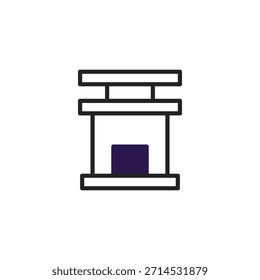 Representação minimalista visualmente equilibrada de uma lareira. Linhas simples capturam um design moderno, tornando-o perfeito como um ícone ou elemento gráfico para várias aplicações, enfatizando a simplicidade
