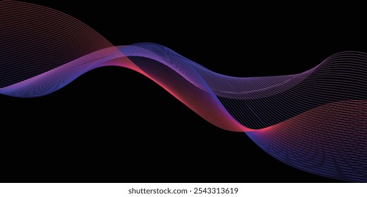 Uma imagem abstrata visualmente cativante com ondas ondulantes em tons vibrantes de azul e roxo. Os gradientes suaves criam uma sensação de movimento e fluidez, ideal para fundos criativos e artes