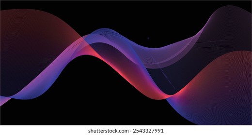 Uma imagem abstrata visualmente cativante com ondas ondulantes em tons vibrantes de azul e roxo. Os gradientes suaves criam uma sensação de movimento e fluidez, ideal para fundos criativos e artes