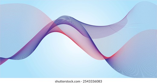 Uma imagem abstrata visualmente cativante com ondas ondulantes em tons vibrantes de azul e roxo. Os gradientes suaves criam uma sensação de movimento e fluidez, ideal para fundos criativos e artes