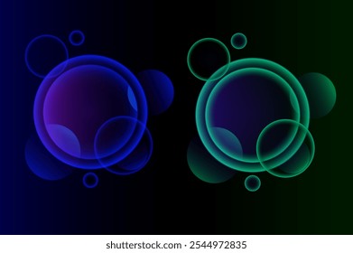 Uma ilustração visualmente cativante com bolhas azuis e verdes vibrantes. Ilustração vetorial