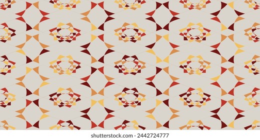 A visually captivating pattern of symmetrical triangles and circles on a pristine white background, resembling an artful motif commonly seen on wrapping paper designs