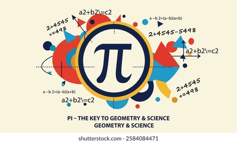 A visually captivating Pi Day banner, highlighting the Pi symbol surrounded by colorful geometric and scientific elements, symbolizing the deep connection between geometry and science.