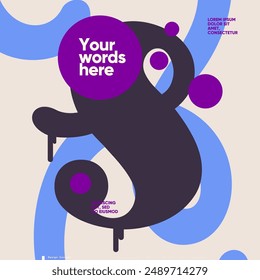 A visually captivating poster with abstract black forms and vibrant blue and purple accents, offering a bold space for personalized messages or branding.