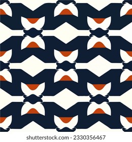 Visually captivating wave like pattern, reminiscent of a repeating fabric design. Amidst the waves, an army of robotic penguins adds a touch of whimsy and playfulness to the composition.