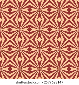 A visually dynamic seamless pattern featuring a repeating geometric design in warm, earthy tones of red and orange