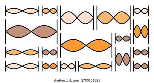 A visually engaging abstract composition featuring interconnected wavy shapes in a palette of warm colors, creating a sense of dynamic movement and organic flow on a white background.