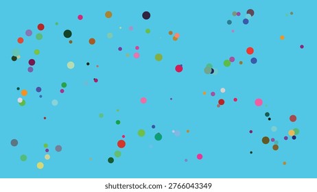 A visually engaging composition of multicolored dots in varying sizes distributed across a solid gradient blue backdrop. The dots exhibit a spectrum of colors including pink, purple, green, blue,.