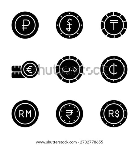 Visually engaging currency icons set in modern glyph style, premium vectors