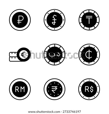 Visually engaging currency icons set in modern glyph style, premium vectors