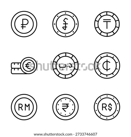 Visually engaging currency icons set in modern line style, premium vectors