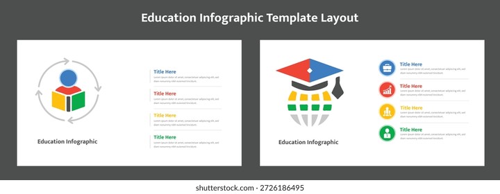 Visually engaging education infographic template layout for academic, business, and e-learning presentations. Customizable vector elements.