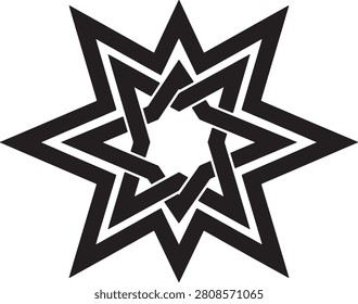 A visually engaging eight-pointed star featuring alternating black and white segments, generating a compelling three-dimensional optical effect.