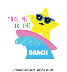 Visually engaging flat sticker of a cool surfing star character design.