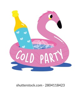 Visually engaging flat sticker of a fun flamingo cold party float.