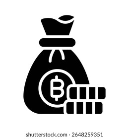 Ícone de glifo visualmente envolvente de saco de dinheiro bitcoin