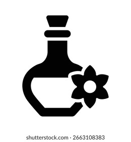 Un icono de glifo visualmente atractivo de la botella de aceite esencial