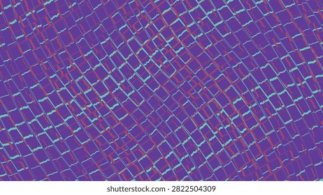 A visually engaging illustration featuring a distorted wavy grid pattern. The interplay of teal and maroon lines creates a sense of fluid motion and depth over a solid purple background perfect for dynamic graphic design.