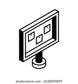 Visually engaging isometric filled icon of bulletin board